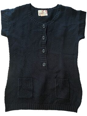 OP Black Knit Short Sleeve Button Pullover with pockets Large (juniors)